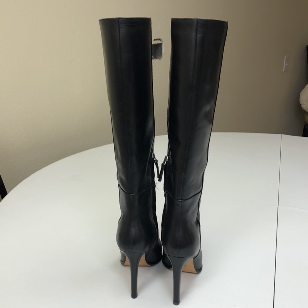 PAIGE Black Leather Knee-High Stiletto Boots - Picture 2 of 6